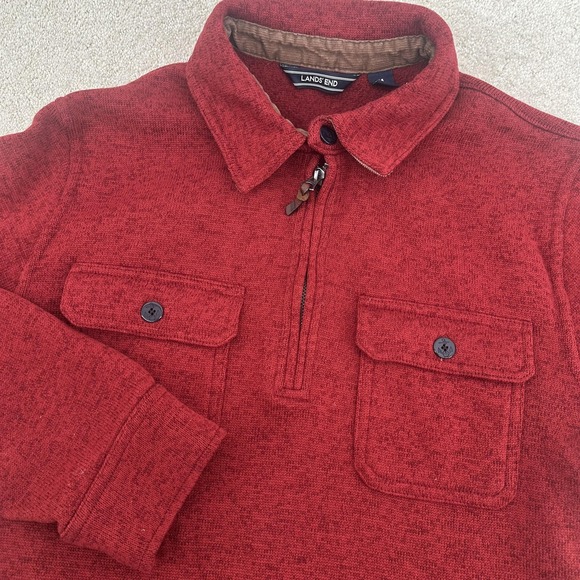 Lands' End Other - Lands' End Jacket Mens Medium Red Fleece 1/4 Zip Collar Pullover Casual